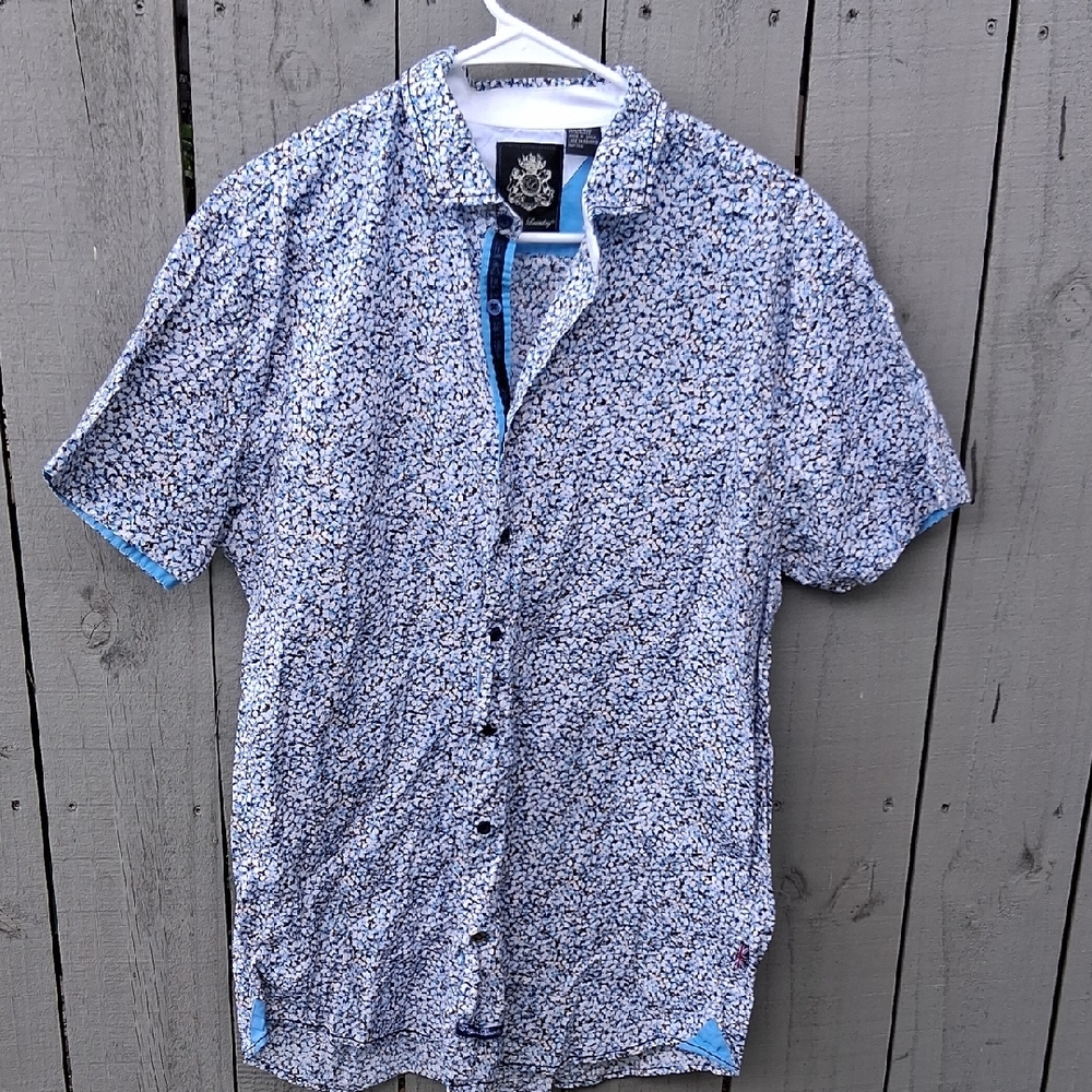 Men's Casual Blue Patterned Button Down Shirt